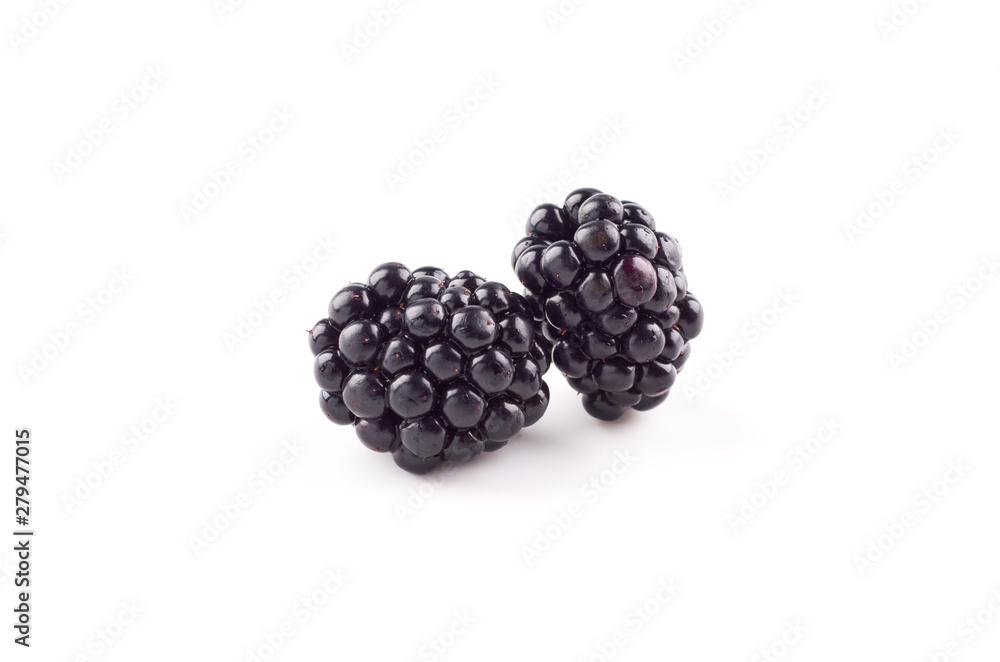 Two blackberries berries isolated on white background. Two blackberries berries isolated on white background.