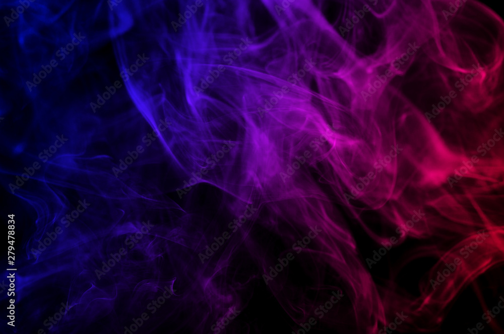 abstract red and blue gradient color smoke as  wave line in the dark air on black background