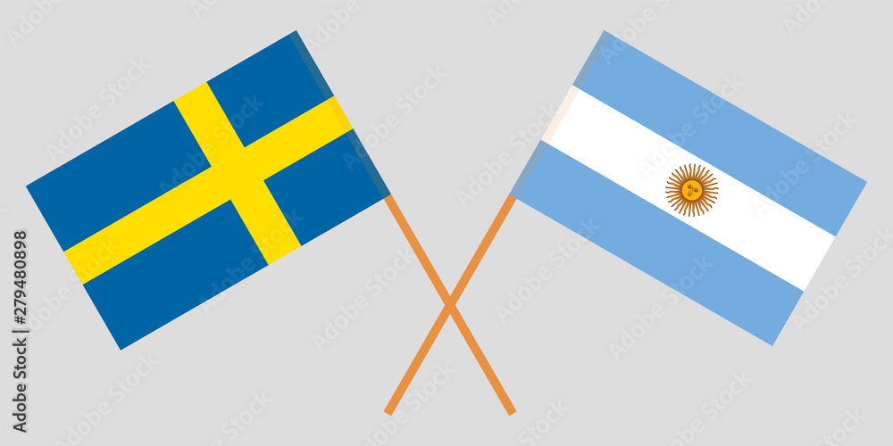 Sweden and Argentina. Crossed Swedish and Argentinean flags