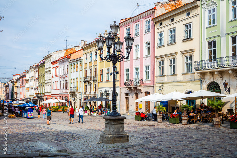 Closeup of lantern on Market square in Lviv, Ukraine