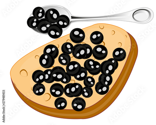 Vector illustration of the sandwich with black roe