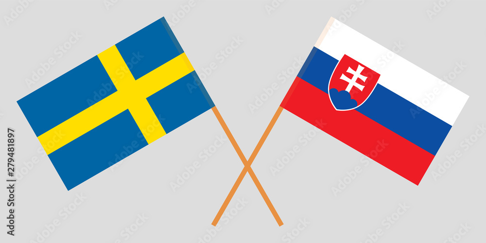 Sweden and Slovakia. Crossed Swedish and Slovakian flags