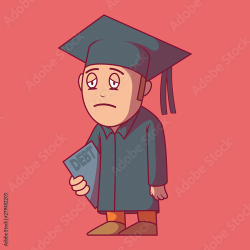 Student depressed with student loans vector illustration.  Education, savings, expenses, loan, debt design concept