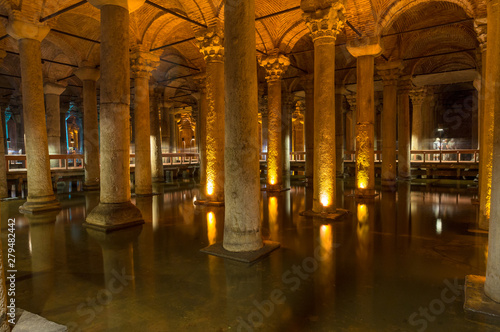 Interior of Basilica Cistern historic landmark in Istanbul