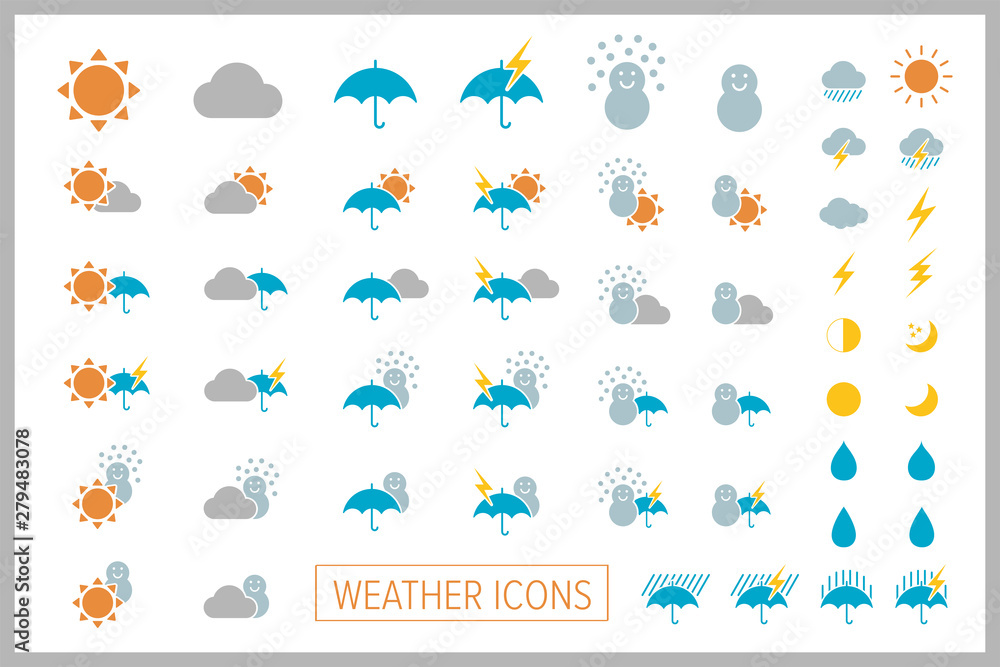 Set of simple weather icons. Vector.シンプル天気アイコン - obrazy, fototapety, plakaty 