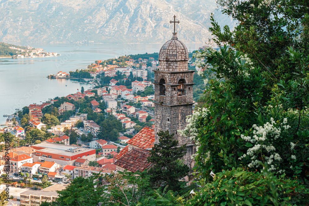 Church Our Lady of Remedy on the high hill above the ancient town Kotor, Montenegro