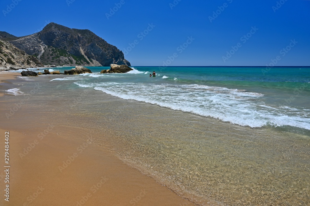 Beautiful Paradise beach in Greece island Kos - Kefalos. Summer concept for vacation/holiday. Natural colorful background.
