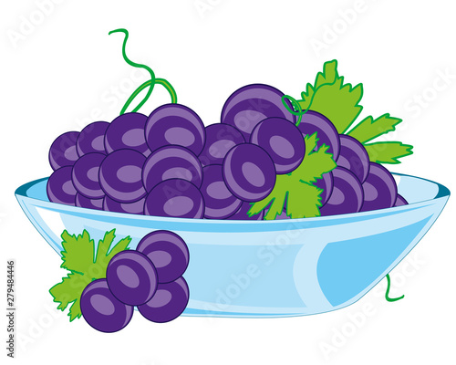 Plate with grape on white background is insulated