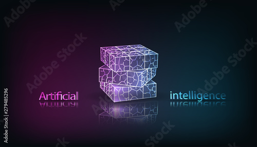 Futuristic design of artificial intelligence (AI). Abstract brain puzzle. Vector illustration.