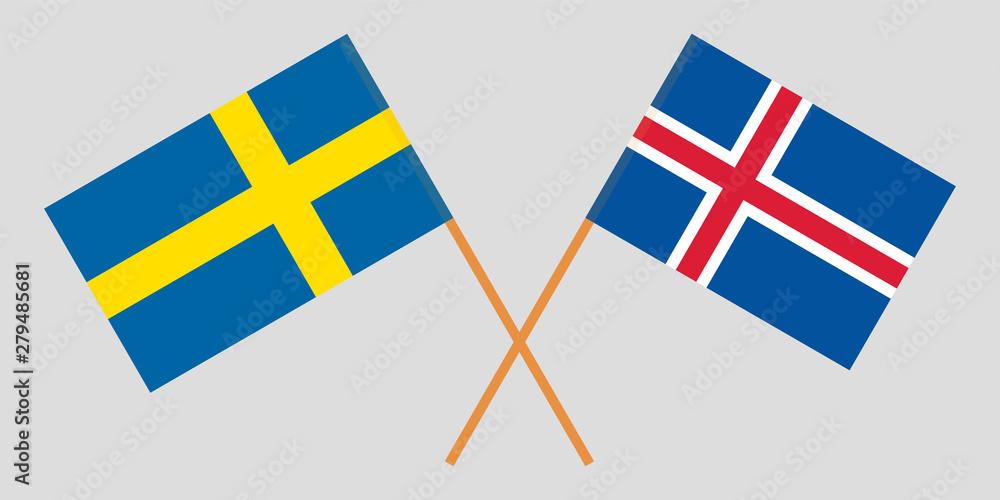 Sweden and Iceland. Crossed Swedish and Icelandic flags