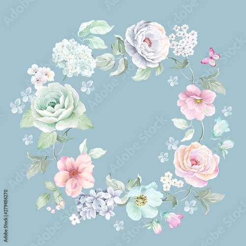 Watercolor floral spring pattern, botanical illustration. © TAOZHU GONG
