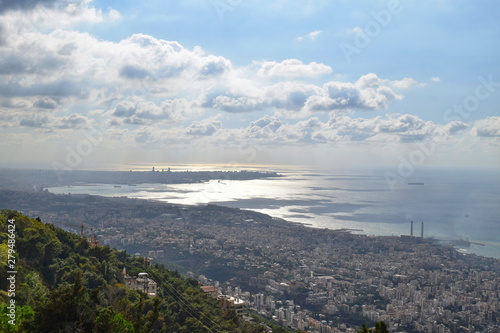 View of the Mediterranean sea from Harissa, Lebanon