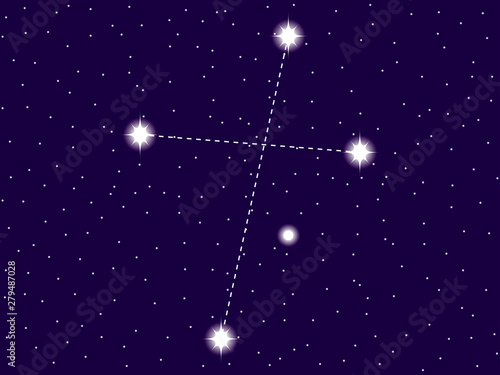Crux constellation. Starry night sky. Zodiac sign. Cluster of stars and galaxies. Deep space. Vector illustration