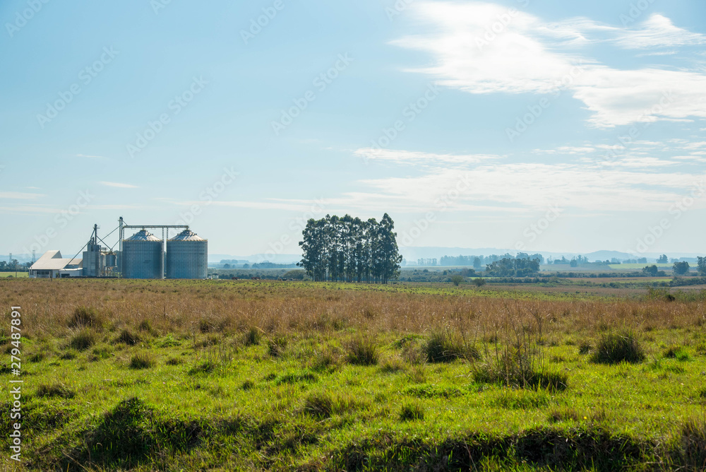 Grain storage silo and rural landscape