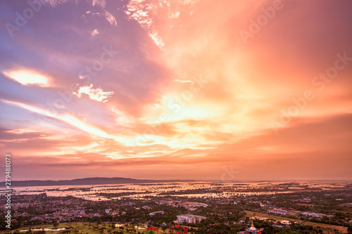 sunset over Mandalay city in Myanmar