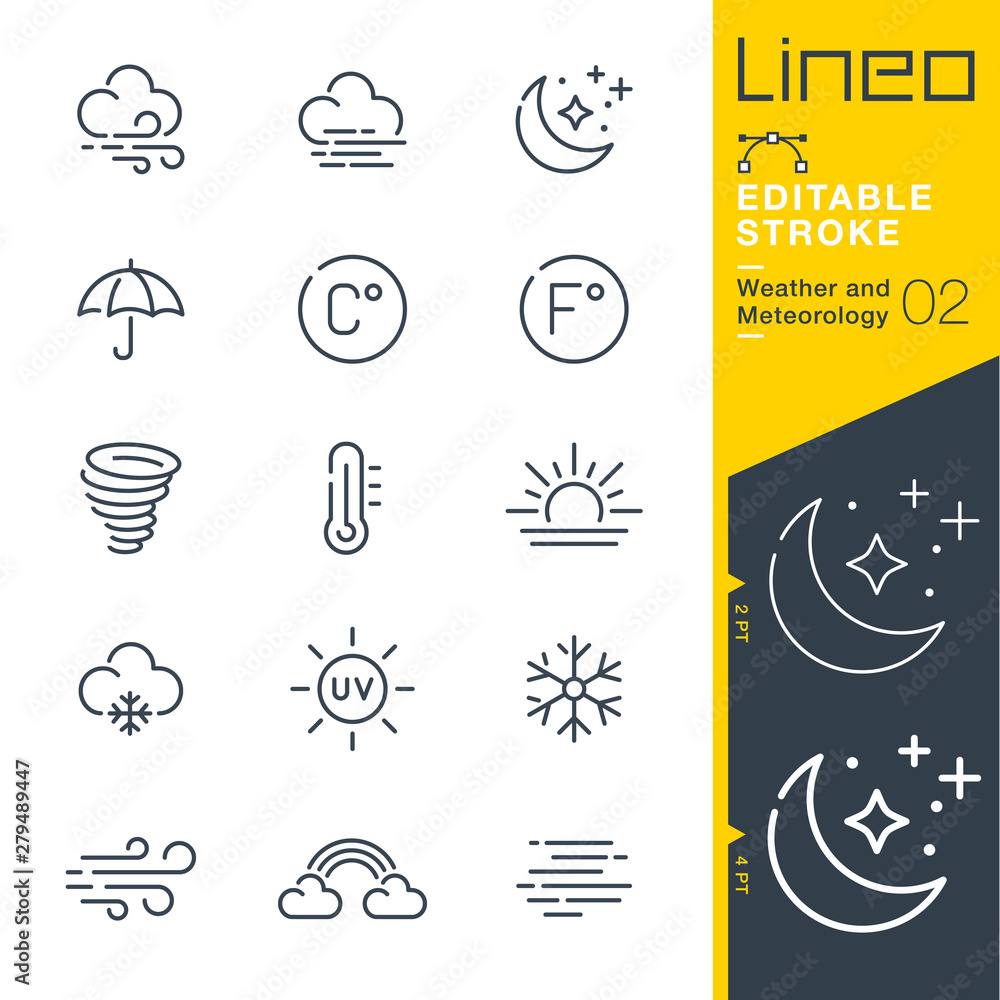 Lineo Editable Stroke - Weather and Meteorology line icons - obrazy, fototapety, plakaty 