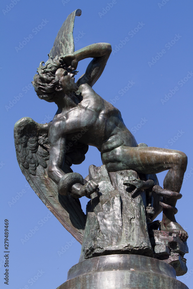 statue of  lucifer, the fallen angel at Madrid public park