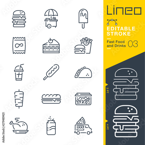 Lineo Editable Stroke - Fast Food and Drinks line icons