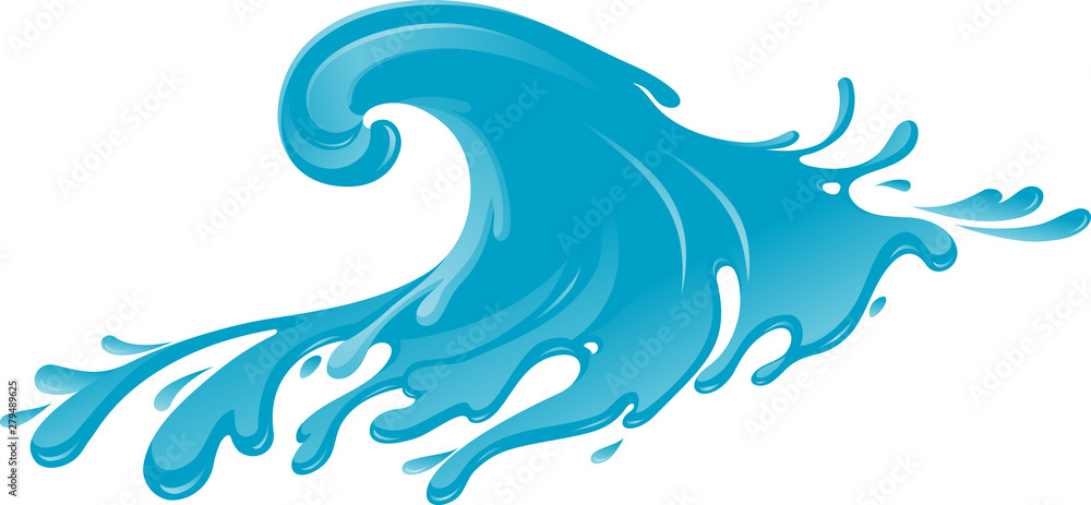 Water Wave-Blue surfer wave seawater splash against white background