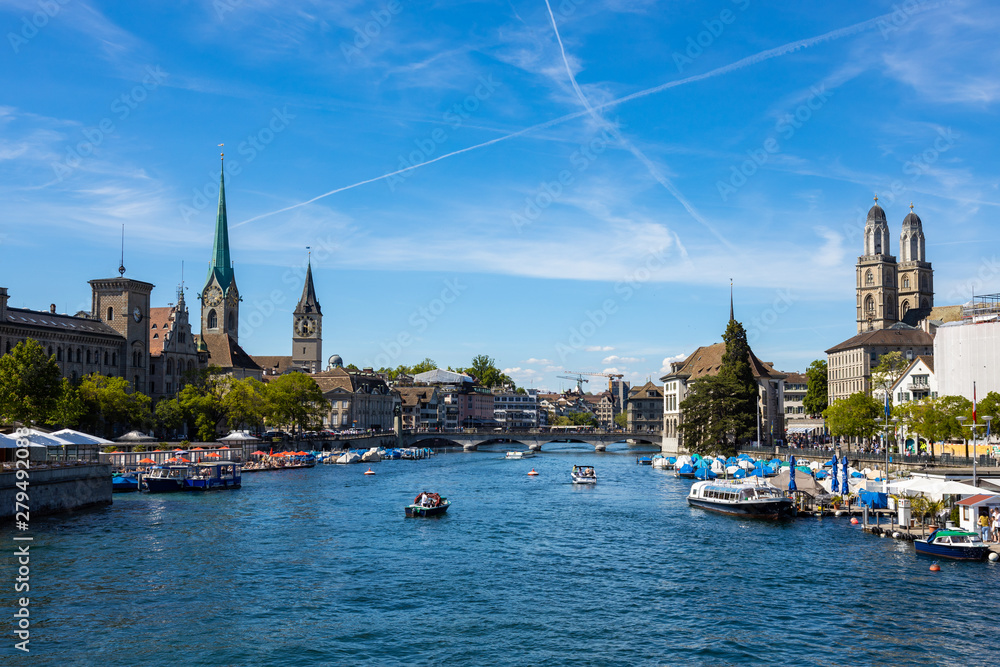 Aerial view of Zurich old town waterfront in Switzerland Aerial view of Zurich old town waterfront in Switzerland
