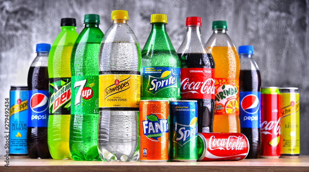 Bottles of global soft drink brands Stock Photo | Adobe Stock