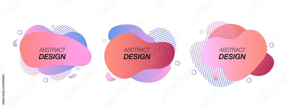 Abstract background. Set of liquid color  geometric shapes. Fluid gradient elements for minimal banner, logo, social, presentation, flyer, brochure,  template. Creative design. Vector illustration.