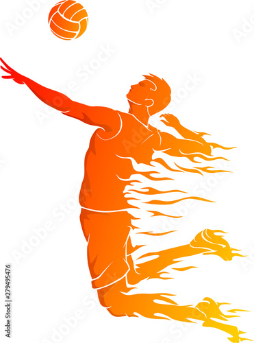 Male Volleyball Hot Flame, Mid Air