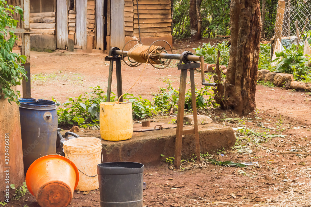 Water point with a well in the meadows of Makwa village