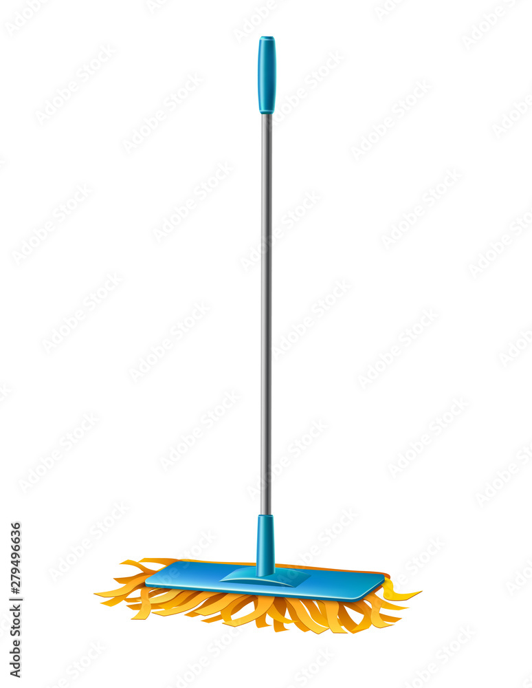 Realistic modern blue mop with fibers for household chores, domestic  cleaning design. Vector mopping tool for housework, cleanup. Sanitary broom  for flooring. Stock Vector | Adobe Stock