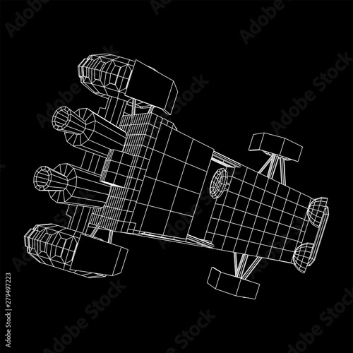 Off road dune buggy car. Terrain vehicle. Outdoor car racing, extreme sport oncept. Wireframe low poly mesh vector illustration