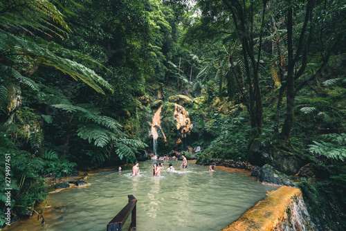 Waterfall in Caldeira Velha, ribeira grande, Natural Spa, Sao Miguel, Azores, Portugal