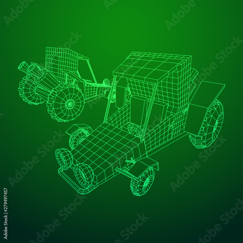 Off road dune buggy car. Terrain vehicle. Outdoor car racing, extreme sport oncept. Wireframe low poly mesh vector illustration