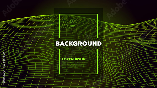 Distorted grid waves color texture. Abstract dynamical rippled surface. Vector stripe deformation background. Mesh, grid pattern of lines. Geometric pattern for your design.