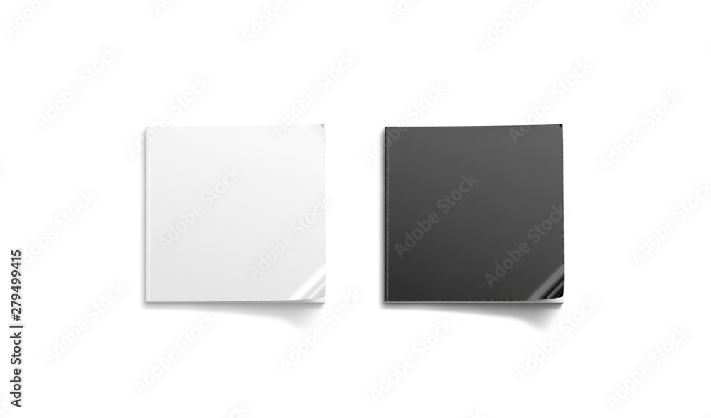 Blank black and white square journal mockup set, top view, 3d rendering. Empty closed journal mock up. Clear brandbook or booklet for printing template. Blank black and white square journal mockup set, top view, 3d rendering. Empty closed journal mock up. Clear brandbook or booklet for printing template.