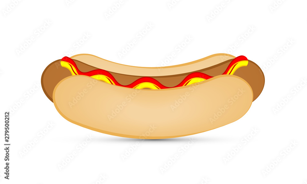 Isolated hot dog on white background, vector art illustration. Isolated hot dog on white background, vector art illustration.