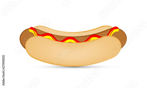 Isolated hot dog on white background, vector art illustration.