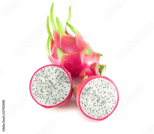 Close up fresh dragon fruit isolated on white background, food healthy