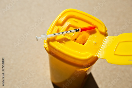 Medical waste container inside a hospital