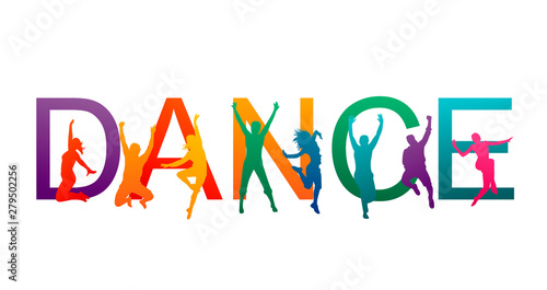 Colorful happy group people jump vector illustration silhouette. Cheerful man and woman isolated. Jumping fun friends background. Expressive dance dancing, jazz, funk, hip-hop hands up