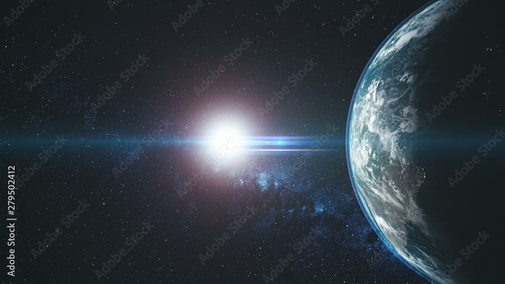 Planet Earth Circle Round Flare Sun Beam Glow. Starry Galaxy Celestial  Asteroid Deep Outer Space Satellite View. Universe Travel Concept 3D  Animation Stock Illustration | Adobe Stock
