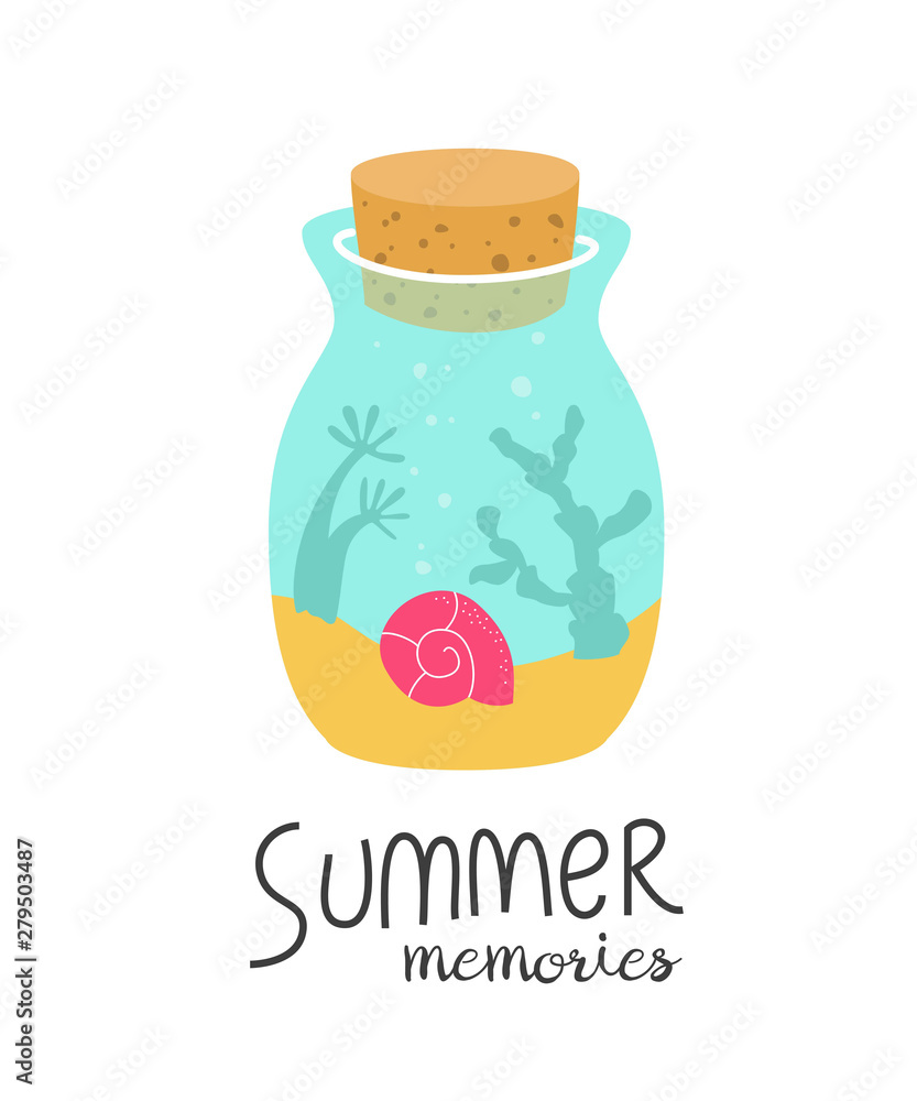 Cartoon bottle with summer memories.