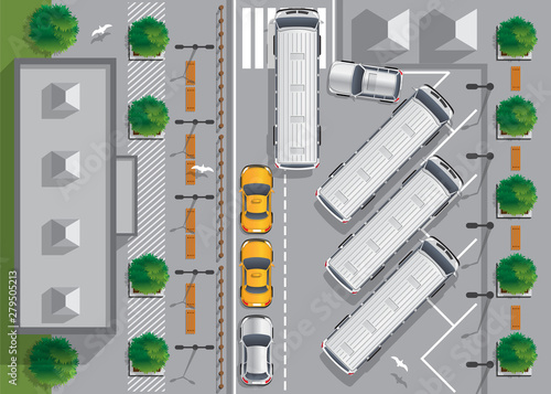 Bus station. View from above. Vector illustration.