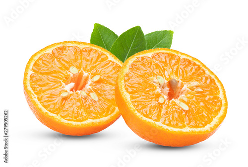 Mandarin, tangerine citrus fruit with leaf isolated on white background. full depth of field