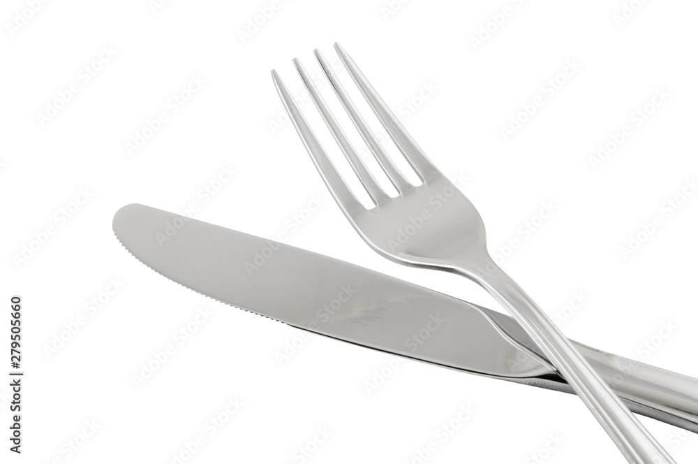 Silver knife and fork isolated on white background Silver knife and fork isolated on white background