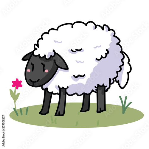 Cute sheep cartoon vector illustration motif set. Hand draawn isolated agriculture livestock elements clipart for farming blog, wooly graphic, mutton web buttons.