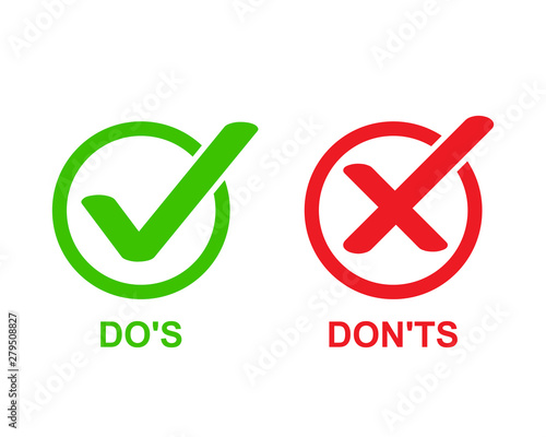 check marks ui button with dos and donts. flat simple style trend modern red and green checkmark.