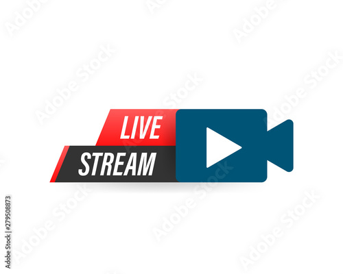 Live streaming logo - red vector design element with play button for news and TV or online broadcasting