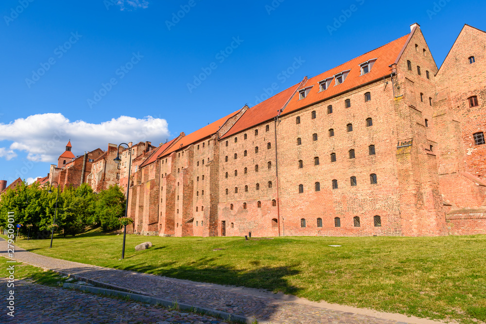 Historic granaries in Grudziadz at the Vistula River in Poland