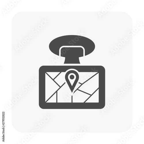 Gps, satellite navigation device and dashboard holder car mount vector icon. Portable gadget, system technology for navigator to search, display guidance, information, positioning and route on map.