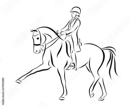 Sketch of a dressage rider on a horse executing the expression trot